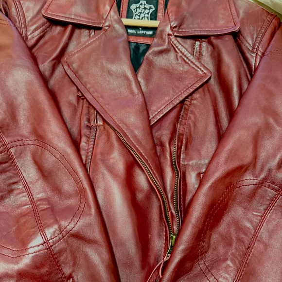 Real Lambskin Leather Jacket Burgundy sz 2X - Picture 5 of 7